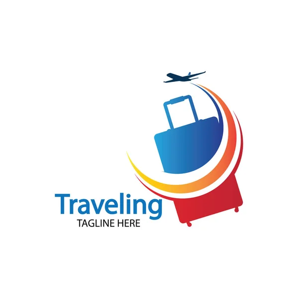 Reise Logo Urlaub Tourismus Geschäftsreise Firmenlogo Design Taschenvektor Mit Flugzeug — Stockvektor