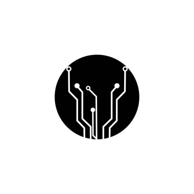 Çember simgesindeki devre kartı. Teknoloji logosu tasarım şablonu simgesi vektör-vektör simgesi