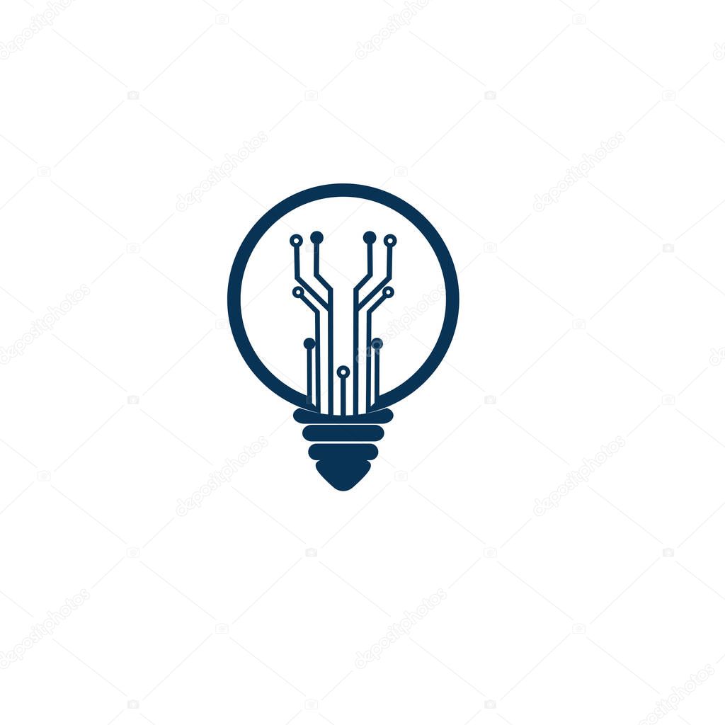 Light bulb idea icon with circuit board inside.