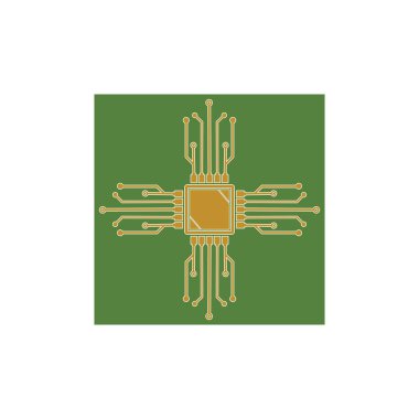 Düz mikro elektronik devreler. Devre tahtası vektörü, yeşil arkaplan.