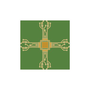 Düz mikro elektronik devreler. Devre tahtası vektörü, yeşil arkaplan.