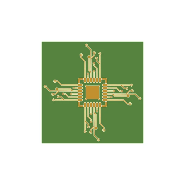 Platte Micro Elektronica Circuits Circuit Board Vector Groene Achtergrond — Stockvector