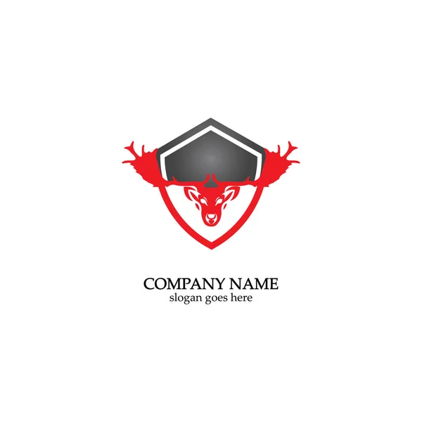 Deer Hunter Shield Logo Design Wild Animal Vector Head Deer — Stock Vector