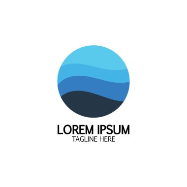 İzole edilmiş yuvarlak logo. Mavi renk logoti. Akan su görüntüsü. Deniz, okyanus, nehir yüzeyi.