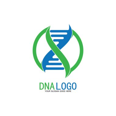 DNA vektör logo tasarım şablonu. Modern medikal logoty.lab bilim simgesi. Renkli farmakoloji işaret vektörü.