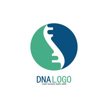 DNA vektör logo tasarım şablonu. Modern medikal logoty.lab bilim simgesi. Renkli farmakoloji işaret vektörü.