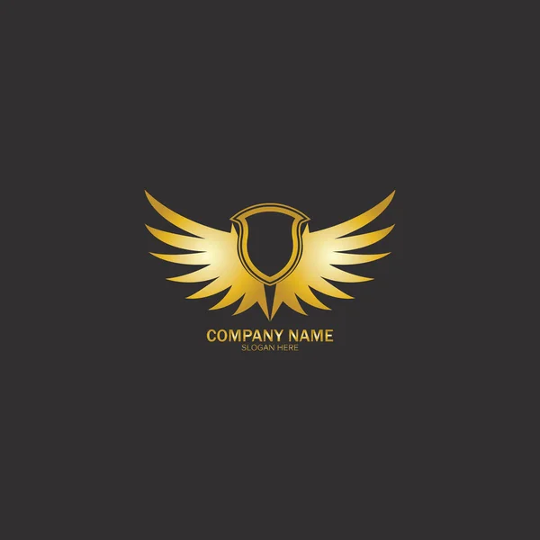 Escudo Alado Logotipo Ouro Design Símbolo Vetor Ilustração Vetor — Vetor de Stock