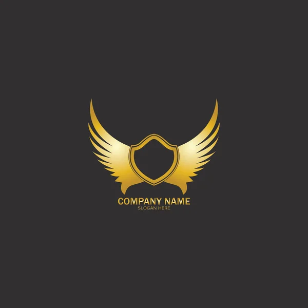 Winged Shield Gold Logo Design Symbol Vector Illustration Vector — Stock Vector