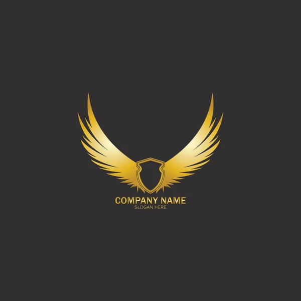 Kanatlı Kalkan Altın Logo Tasarımı Vektör Illüstrasyon Vektörü — Stok Vektör