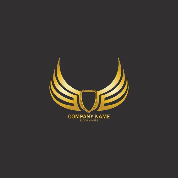 Winged Shield Gold Logo Design Symbol Vector Illustration Vector — Stock Vector