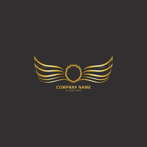 Escudo Alado Logotipo Ouro Design Símbolo Vetor Ilustração Vetor — Vetor de Stock