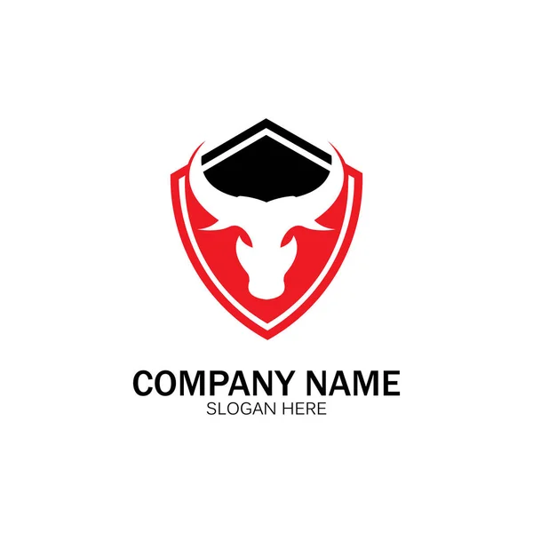 Creativo Enojado Escudo Cabeza Toro Logotipo Diseño Símbolo Vector Ilustración — Vector de stock
