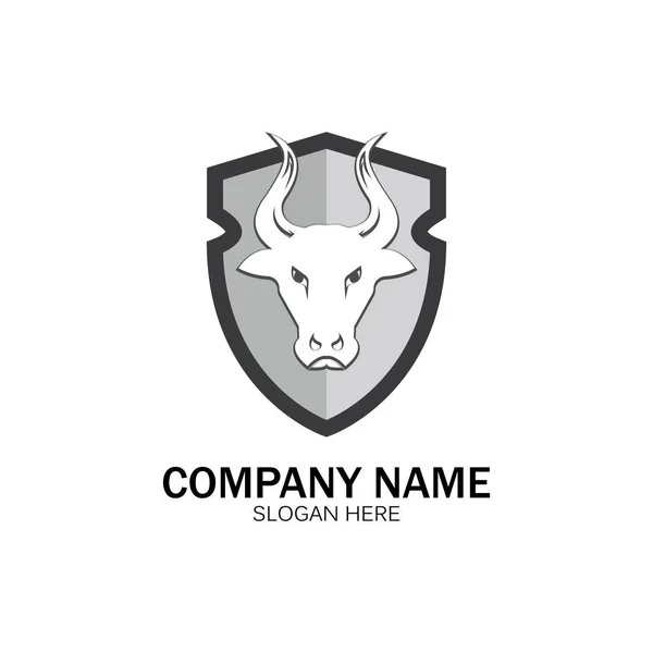 Creative Angry Shield Bull Head Logo Design Symbol Vector Illustration — Stock Vector