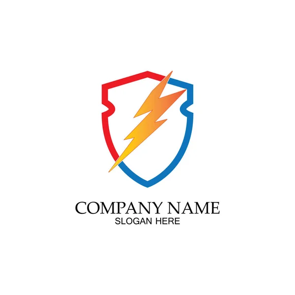 Thunder Shield Vector Logo Template Grafis Cocok Untuk Listrik Business - Stok Vektor