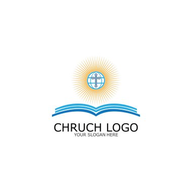 Logo kilisesi. Hıristiyan sembolü, İncil ve İsa Mesih vektörünün haçı.