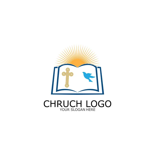 Logo Church Christian Symbole Bible Croix Jésus Christ Vecteur — Image vectorielle