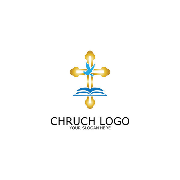 logo church.christian symbol,the bible and the cross of jesus christ-vector