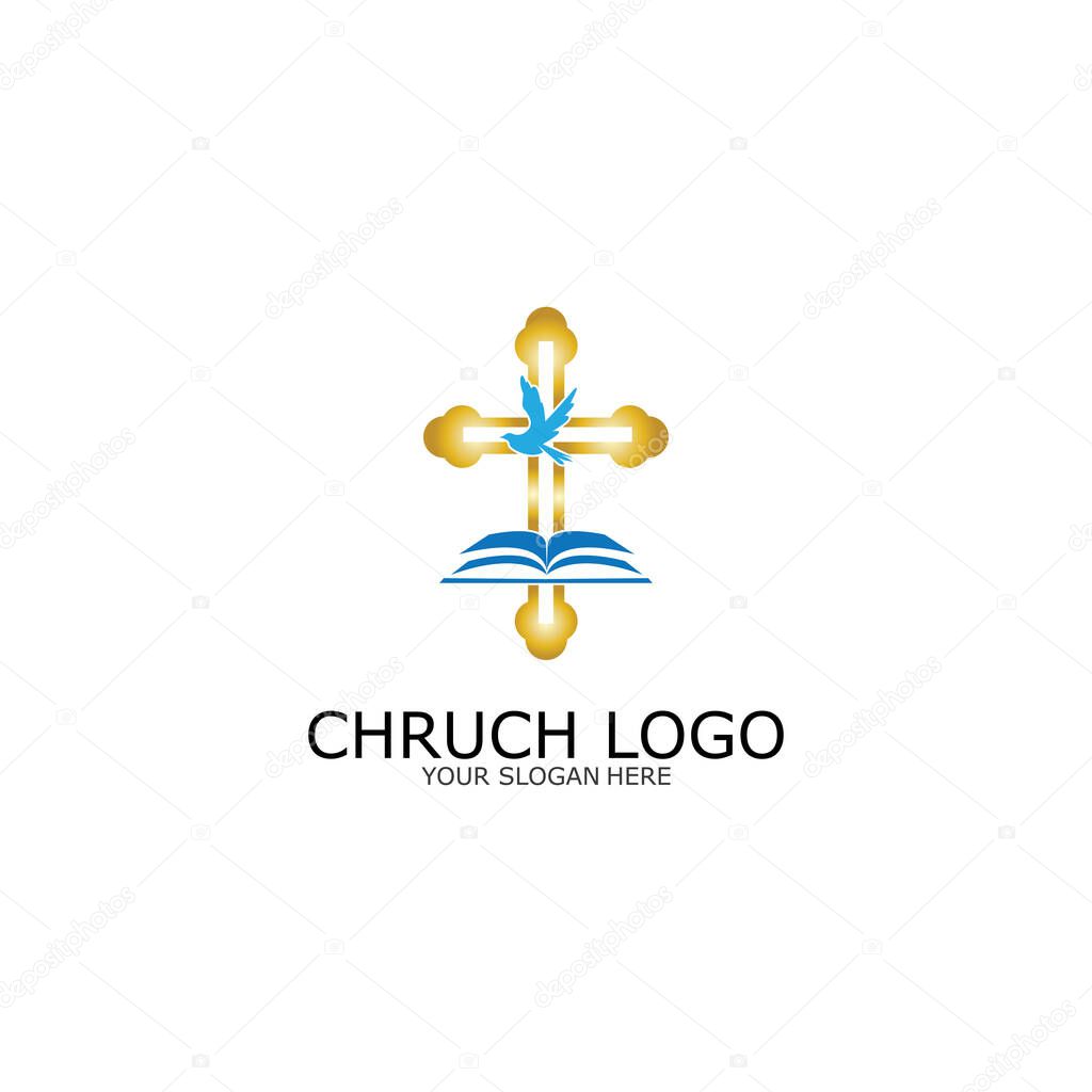 Logo church.christian symbol,the bible and the cross of jesus christ-vector