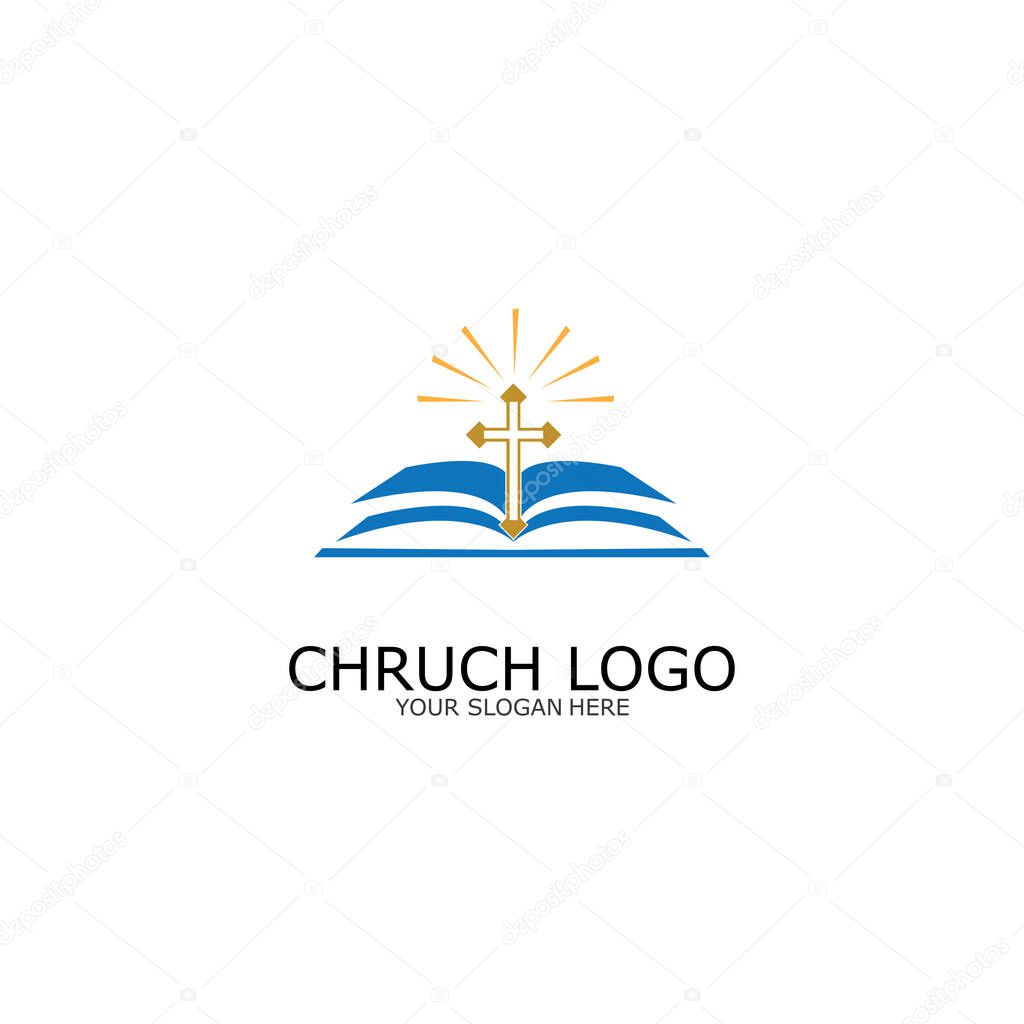 Logo church.christian symbol,the bible and the cross of jesus christ-vector