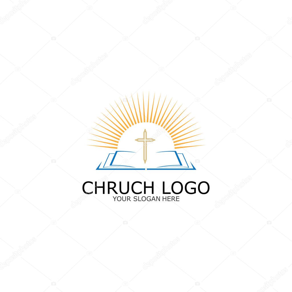 Logo church.christian symbol,the bible and the cross of jesus christ-vector