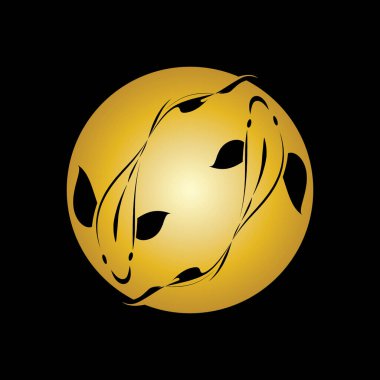 altın balık ve yin yang logo vektör ikonu tasarım şablonu