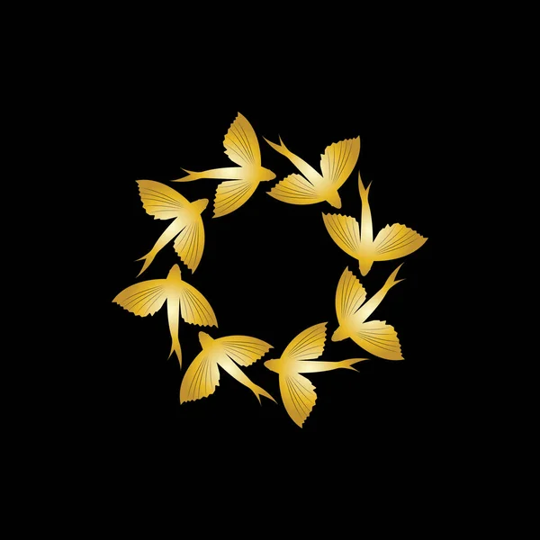 Altın Uçan Balık Logosu Ikon Tasarım Şablonu — Stok Vektör