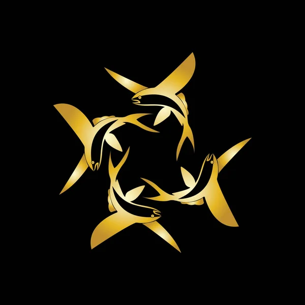 Zlatá Létající Ryby Logo Vektor Ikona Design Šablona — Stockový vektor