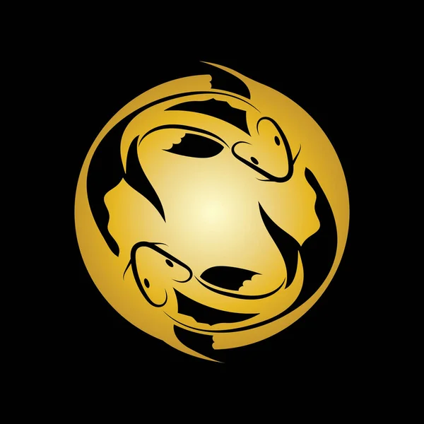 Guld Fisk Och Yin Yang Logotyp Vektor Ikon Design Mall — Stock vektor