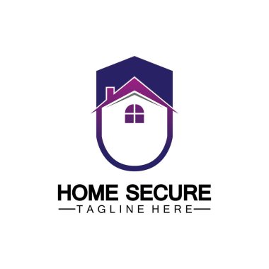 Ev güvenliği logosu, akıllı ev logosu tasarımı, ev koruma logosu tasarımı şablonu. Vektör kalkanı ve logoti çizimi. 
