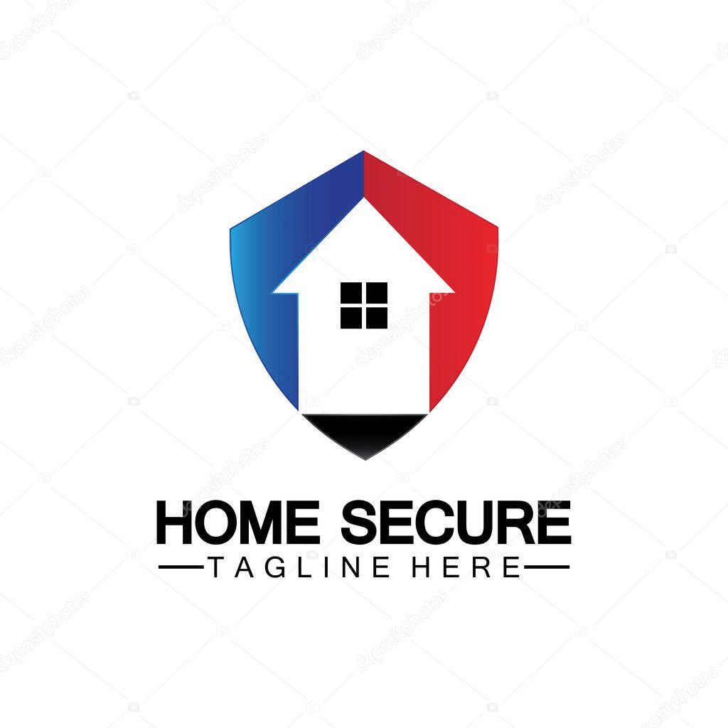 Home secure logo, smart house logo design,Home protection logo design template. Vector shield and house logotype illustration.
