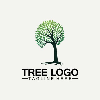 Ağaç logosu vektör illüstrasyon tasarımı. Ağaç logosundan bir ağaç şablonunun vektör silueti ve yaşam tasarımı illüstrasyonunun kök ağacı