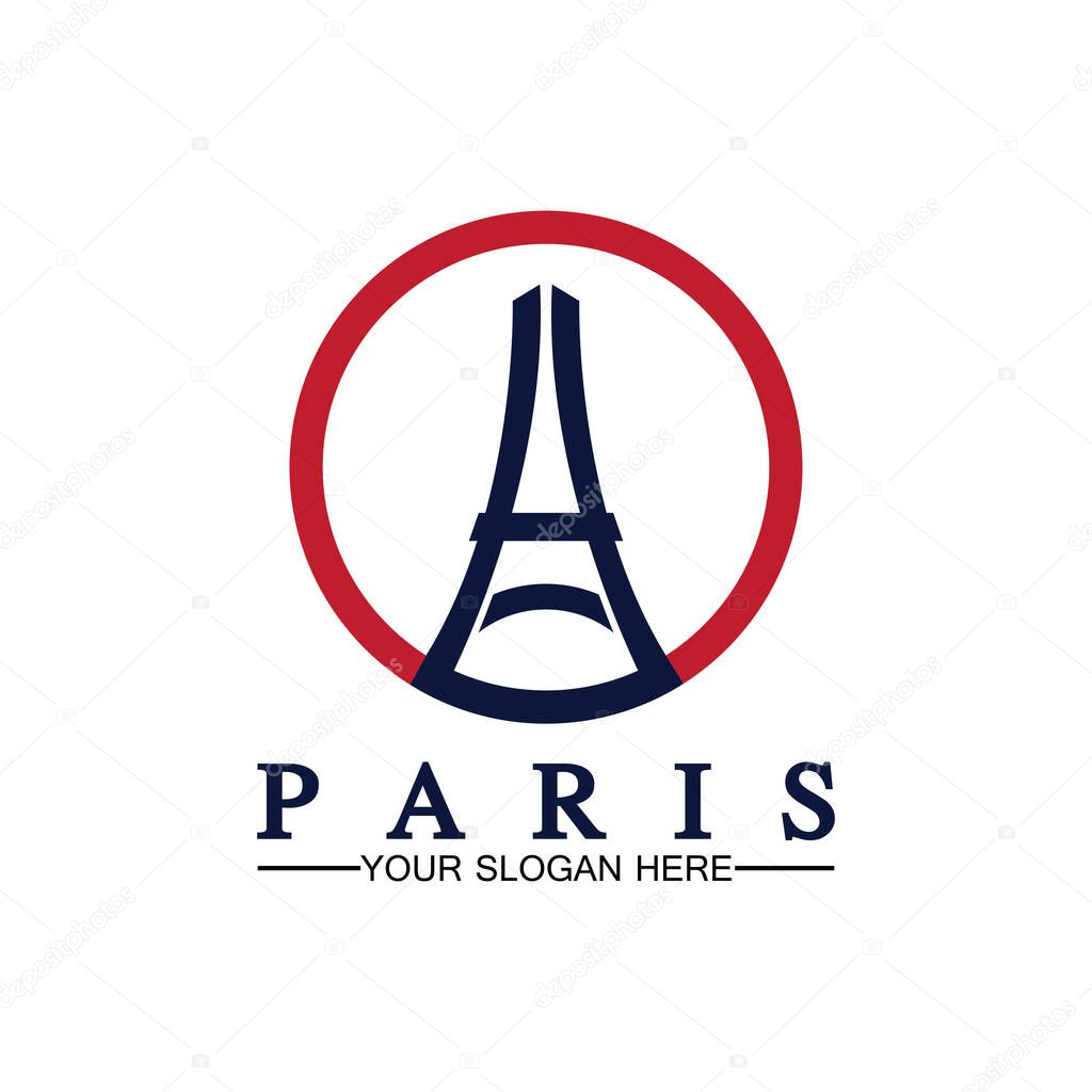 Paris and Eiffel tower logo vector icon  illustrator design template