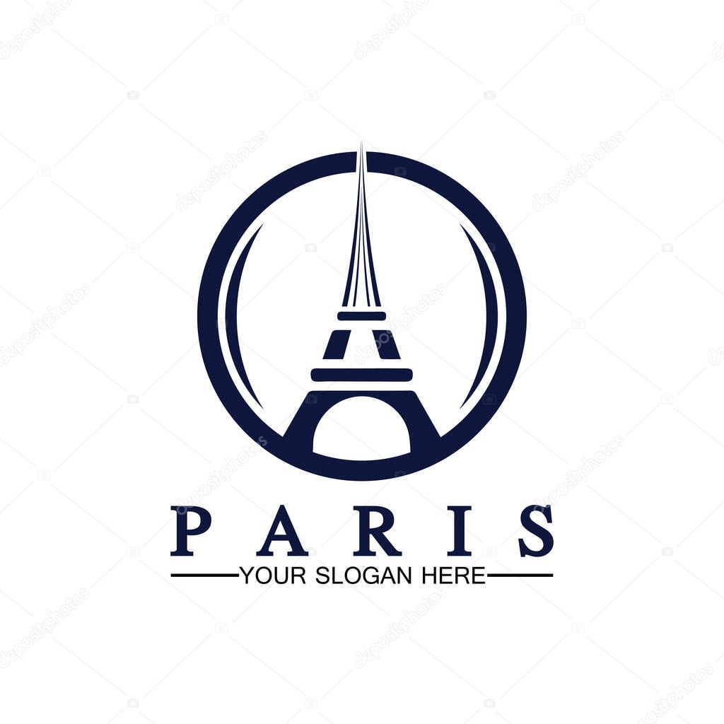 Paris and Eiffel tower logo vector icon  illustrator design template