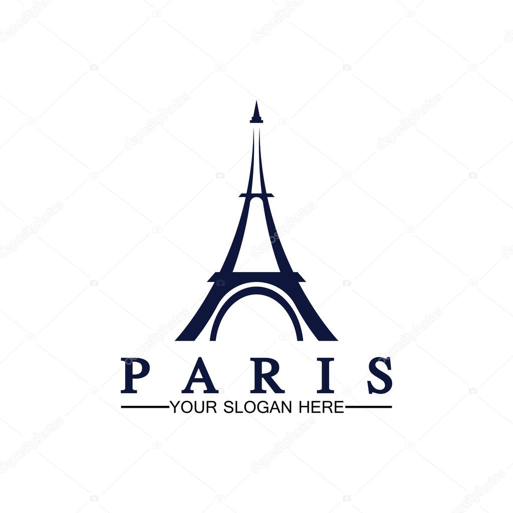 Paris and Eiffel tower logo vector icon  illustrator design template