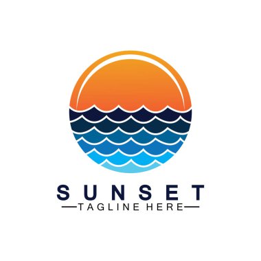 Sunset Beach logo sembolü vektör çizim şablonu.
