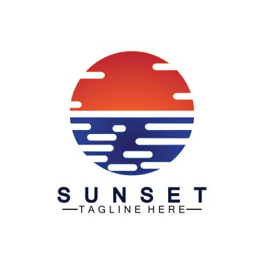 Sunset Beach logo sembolü vektör çizim şablonu.