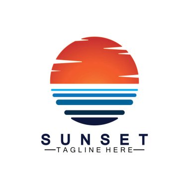 Sunset Beach logo sembolü vektör çizim şablonu.