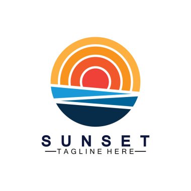 Sunset Beach logo sembolü vektör çizim şablonu.