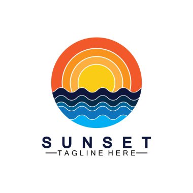 Sunset Beach logo sembolü vektör çizim şablonu.