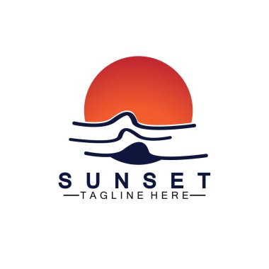 Sunset Beach logo sembolü vektör çizim şablonu.