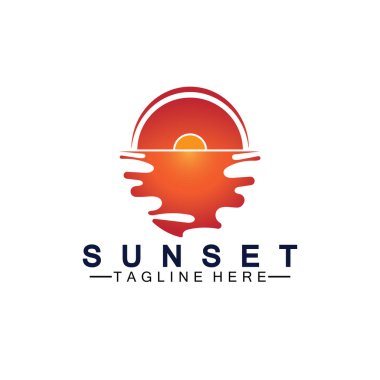 Sunset Beach logo sembolü vektör çizim şablonu.