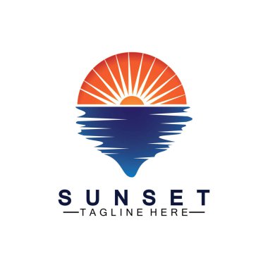 Sunset Beach logo sembolü vektör çizim şablonu.