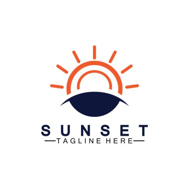 Sunset Beach logo sembolü vektör çizim şablonu.