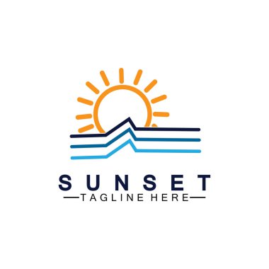 Sunset Beach logo sembolü vektör çizim şablonu.
