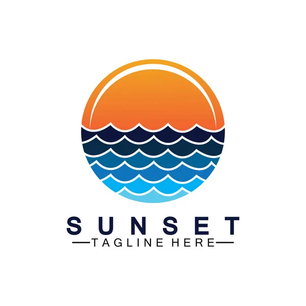 Sunset Beach Logo Symbol Vector Illustration Design Template — Stock Vector