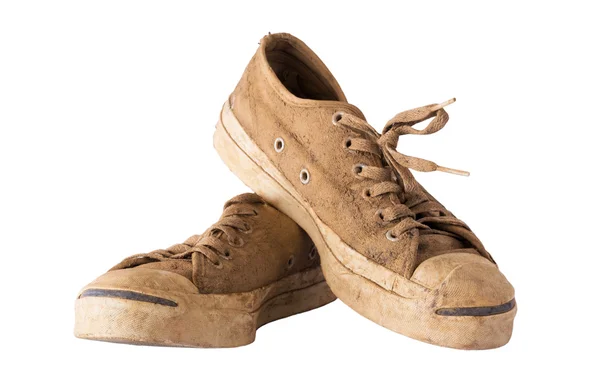 Bílé boty zablácený — Stock fotografie