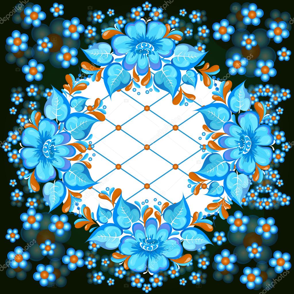 Blue flowers frame pattern