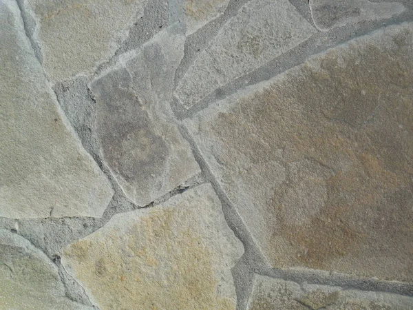 Una Vieja Chapa Agrietada Piedras Planas Multicolores Unidas Por Cemento — Foto de Stock