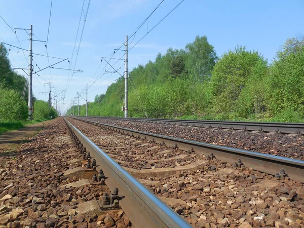 Metallschienen Auf Kies Und Schotter Gelegt Für Die Durchfahrt Von — Stockfoto