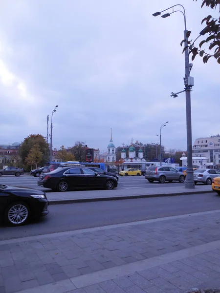 Moscú Rusia Octubre 2020 Plaza Sukharevskaya Carretera Con Coches Vista — Foto de Stock